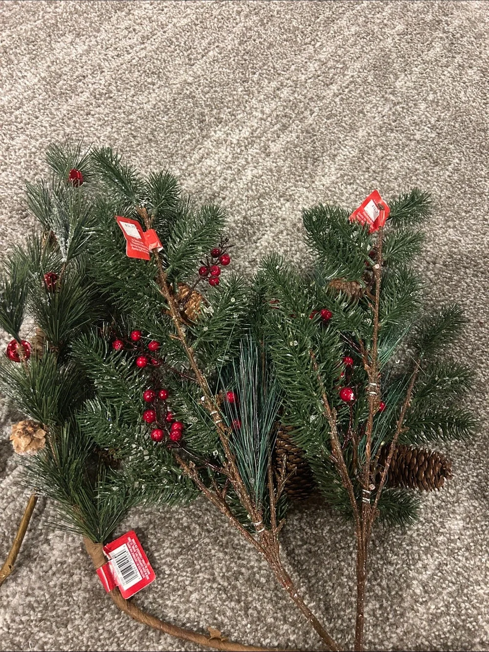 Assorted 13 Holiday Greenery Stems - White, Green, Silver